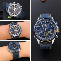 For Citizen Blue Angel Breathable Watch Strap At8020 Air Eagle Jy8078 22 23 Arc Replace Original Blue Yellow Line Accessories