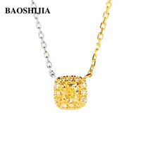 BAOSHIJIA Solid 18k Yellow + White Gold Cushion Yellow Diamond Necklace Clavicle Chain Women's Genuine Generous