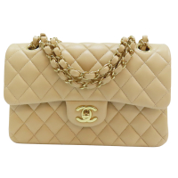 【二手名牌BRAND OFF】CHANEL 香奈兒【激安價】 米色 羊皮 菱格紋 Classic Double Flap 23 肩背包 鍊帶