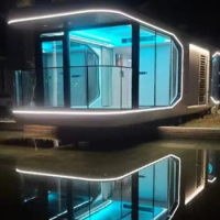 Double Tempered glass Economic Movable Prefab Prefabricated Capsule Hotel Cabin Container House