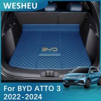 Car Trunk Mat For BYD Atto 3 EV Yuan Puls 2022 2023 2024 Leather Waterproof Pads Interior Accessories Cargo Liner Car Styling