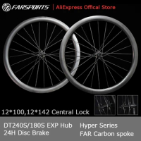 Farsports Carbon Spoke Disc Brake DT240/180S EXP SP Central Lock Tubeless Wheelset 24H/24H Carbon Wheels