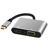 【Arum】USB-C Type-C轉HDMI+VGA數位影音轉接線(hub轉接器USB-C 3.1介面接口手機平板筆電設備適用)