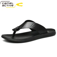 Camel Active 2021 New Leather Mens Flip Flops Comfortable Slippers Summer Sandals Men Shoes Breathable Flats Outdoor Beach Shoes