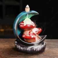 陶瓷工藝品香爐 創意月亮窯變釉蘑菇LED燈倒流香爐家居擺件