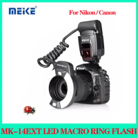 MEKE MK-14EXT-N/C LED Macro RING FLASH For Nikon D80 D300S D600 D700 D800 Ring Flash Light Speedlite GN14 For Canon Camera