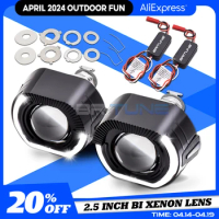 Bi-xenon Lens 2.5 Inch Black Headlight Projector With LED Angel Eyes Devil Eyes H1 H7 H4 Square LED Halo Car Accessories Tuning