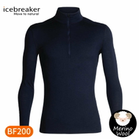 【Icebreaker 男 Oasis 素色半開襟長袖上衣BF200《深藍》】104367/內層衣/衛生衣/內搭衣