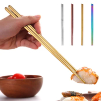 Chinese Chopsticks For Sushi Non-Slip Food Sticks Stainless Steel Chop Sticks Reusable Chopsticks Kitchen Tableware