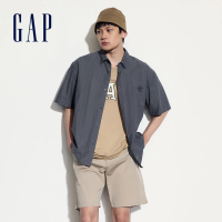 【GAP】男裝 Logo純棉翻領短袖襯衫-黑藍色(461256)