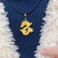 Pure 24K Yellow Gold Pendant Women 999 Gold Dragon Necklace Pendant 1.9g