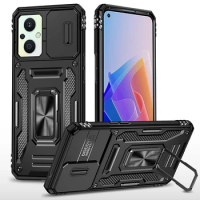 Armor Shockproof Case For OPPO Reno 7 Lite Reno 7Z 5G 6.43 inches Metal Stand Holder Slide Push Window Phone Back Cover Fundas