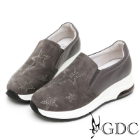 GDC-真皮星辰閃鑽造型厚底休閒鞋-深灰色