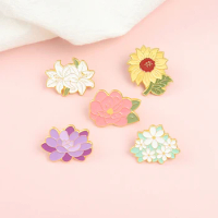 Cartoon Flower Enamel Lapel Pins Succulents Peony Sunflower Lily Daisy Brooches Hat Bag Badge Women Girl Plant Jewelry Wholesale