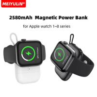 Mini Magnetic Wireless 2580mAh Power Bank Fast Charger For Apple iWatch 8 7 SE 6 5 4 3 2 Portable External Battery For iPhone 15