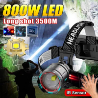 9900LM Super Powerful Headlamp 800W LED IR Sensor Headlight Rechargeable Head Flashlight 3500 Meter Head Lamp Fishing Lantern