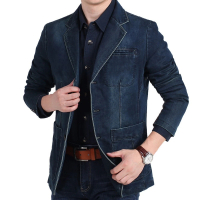 【巴黎精品】現貨+預購 西裝外套休閒西服(棉質牛仔修身春夏薄款男外套2色a1ck5)