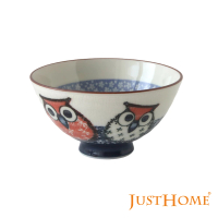 【Just Home】日本製美濃燒陶瓷5吋中式飯碗250ml-櫻花貓頭鷹(深丸大平碗)
