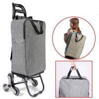 Folding Shopping Cart with Storage Bag Backpack Portable Stair Climbing Durable Steel Frame Trolley for Travel Picnic Luggage