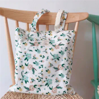 Summer Female Cotton Cloth Shoulder Bag Women's Handbag Floral Environmental Reusable Foldable Shopping Bag Tote Book Bag