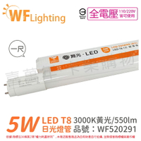 舞光 LED 燈管 T8 5W 3000K 黃光 全電壓 1尺 玻璃管_WF520291