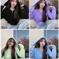 Hoodie rajut bulu crop polos 9703  Bahan rajut imp premium fit to L