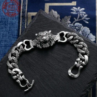 Domineering Charm Tiger Head 925 Sterling Silver Original Certified Bracelet Men's Simple Hegemony Luxurious Jewelry Bangle