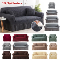Pink Plaid Seersucker Skirt Elastic Stretch Sofa Cover for Living Room 1 2 3 4 Seat Armchair Cover L Shape Couch Covers for Sofa