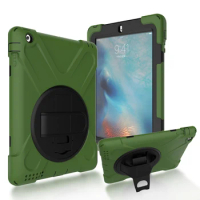 360 Degree Rotation Kids Safe Silicone Shockproof Case with Wrist Strap and Holder for Apple iPad 2 iPad 3 iPad 4 Tablet+Stylus