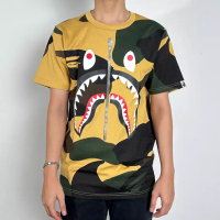 A Bathing Ape Kaos BAPE SHARK WGM OUTLINE WHITE FULL CAMO YELLOW SS25 TSHIRT 100% ORIGINAL