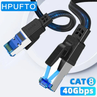 HPUFTO Ethernet Cable CAT8 40Gbps 2000Mhz RJ45 Nylon Braided Network Flat Lan Cord for PC Modem Router Cable Ethernet Cat 8