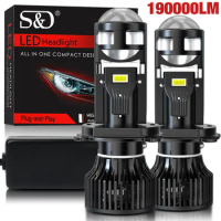190000LM H4 LED Projector Mini Lens Auto H7 LED Headlight Bulb Kit Conversion 420W High Beam Low Beam Turbo Fan Car Light Lamp