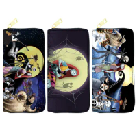 Disney The Nightmare Before Christmas Mens PU Long Wallet Multifunction Women Wallet Zip Coin Purse Female Card Holder Clutch