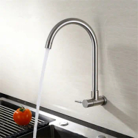 Wall Mounted Kitchen Faucet Single Handle Brush Stainless Steel SUS304 Sink Tap Cold Water