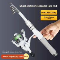 Bộ câu lure mini di động gồm cần câu kéo rút và máy câu casting, phù hợp cho câu trên băng