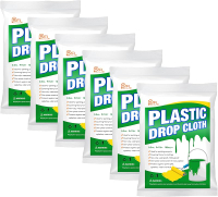 6 Pieces Plastic Sheeting Drop Cloth for Painting - 9x12 Feet Painters Plastic Sheet - Waterproof Du