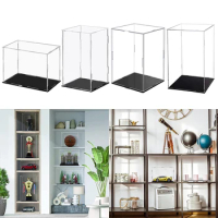 Transparent Acrylic Display Case with Black Base Countertop Box Organizer Stand Dustproof Showcase for Figures Toy Collectibles