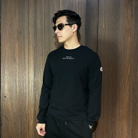 美國百分百【全新真品】MONCLER 長袖 棉質 T恤 女款 上衣 logo 圖標 T-shirt 長薄T 黑色 CT66