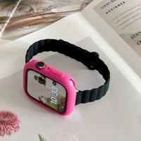 磁吸矽膠細款拼色保護殼iwatch錶帶se適用Applewatch蘋果s9手錶s8黑色磁吸（細款）+玫紅軟殼49mm（Ultra/Ultra2/3）