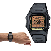CASIO -10Year黑武士電子錶(W-800HG-9A)-黑x黃框/36.8mm / 考試錶