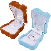 2PCS Bear Ring Box Plastic Flocking Jewelry Trinket Box Simple Ring Storage Box for Proposal Ring Wedding Ceremony Engagement