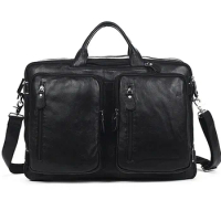 New Multi-Function 100% Genuine Leather Men Messenger Bag Large Crossbody s for leather Shoulder Tote Handbag black