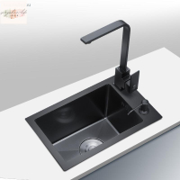 黑色納米單槽304不銹鋼迷你小水槽小號廚房洗菜盆吧臺窄長型水槽