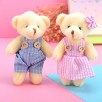 Couple Bear Plush Doll Toy Mini Teddy Bear Keychain Cute Stuffed Animals Doll Keychain Bag Pendant Party Wedding Decoration Gift