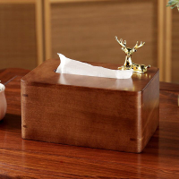 實木面紙收納盒 輕奢實木紙巾盒黃銅裝飾茶幾桌面收納盒古典高檔抽紙盒HDA203