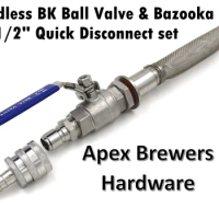 Weldless Boil Kettle Ball Valve &amp; Bazooka Kit w/ 1/2" Quick Disconnects, 6" Bazooka, 2 Piece SS316 Ball Valve,1/2" Hose Barb,
