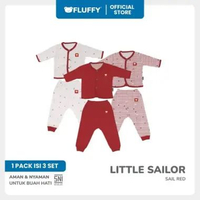 FLUFFY - Setelan Baju Bayi Panjang Celana Panjang Series Little Sailor Red - Isi 3 Pasang - Lembut &