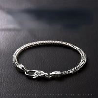 Men's Bracelet S925 Silver Luxury Domineering Hand-woven Bracelet Domineering Men's Thickened Retro Couple Handmade Gift Bangle