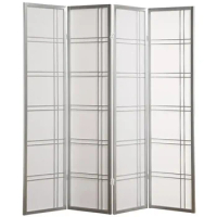 Roundhill Furniture Seto Rice Paper and Wood 4-Panel Room Divider Screen Silver Wall Divider Room Partitions and Dividers