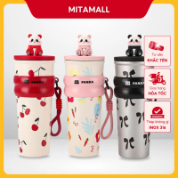 Ly giữ nhiệt MITA Panda 700ML, inox 304 có ống hút, ly giữ nhiệt nóng lạnh có quai xách 【Sản phẩm bá